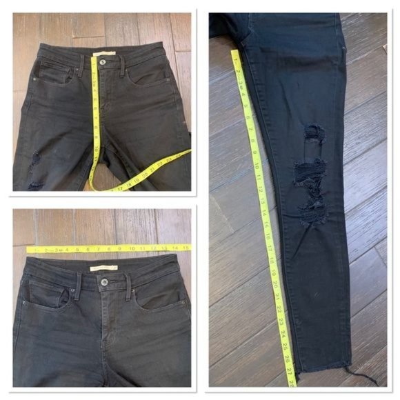 Levi's Black 721 High Rise Distressed Raw Hem Skinny Jeans 27 - Picture 10 of 10
